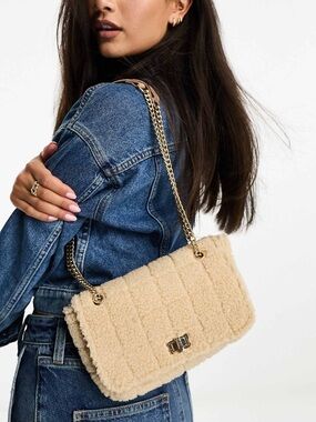 Glamorous Borg Quilted Bag with Chain Strap